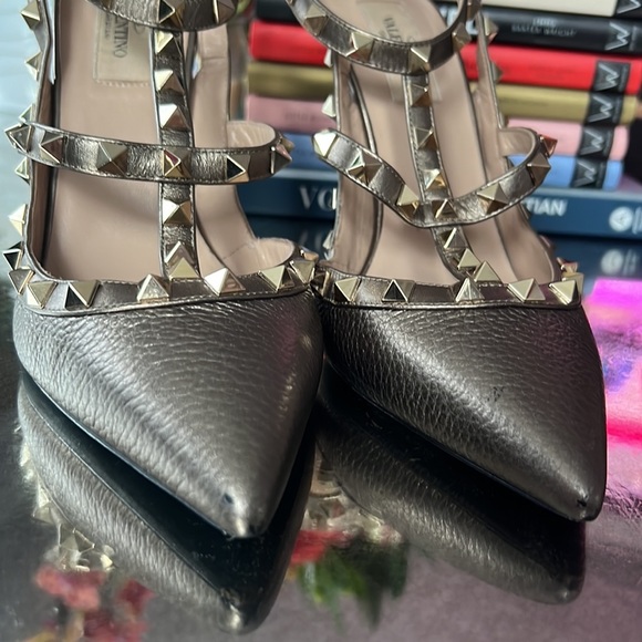 SOLD Valentino ROCKSTUD ANKLE STRAP PUMP 100 MM gold tone - Picture 7 of 14